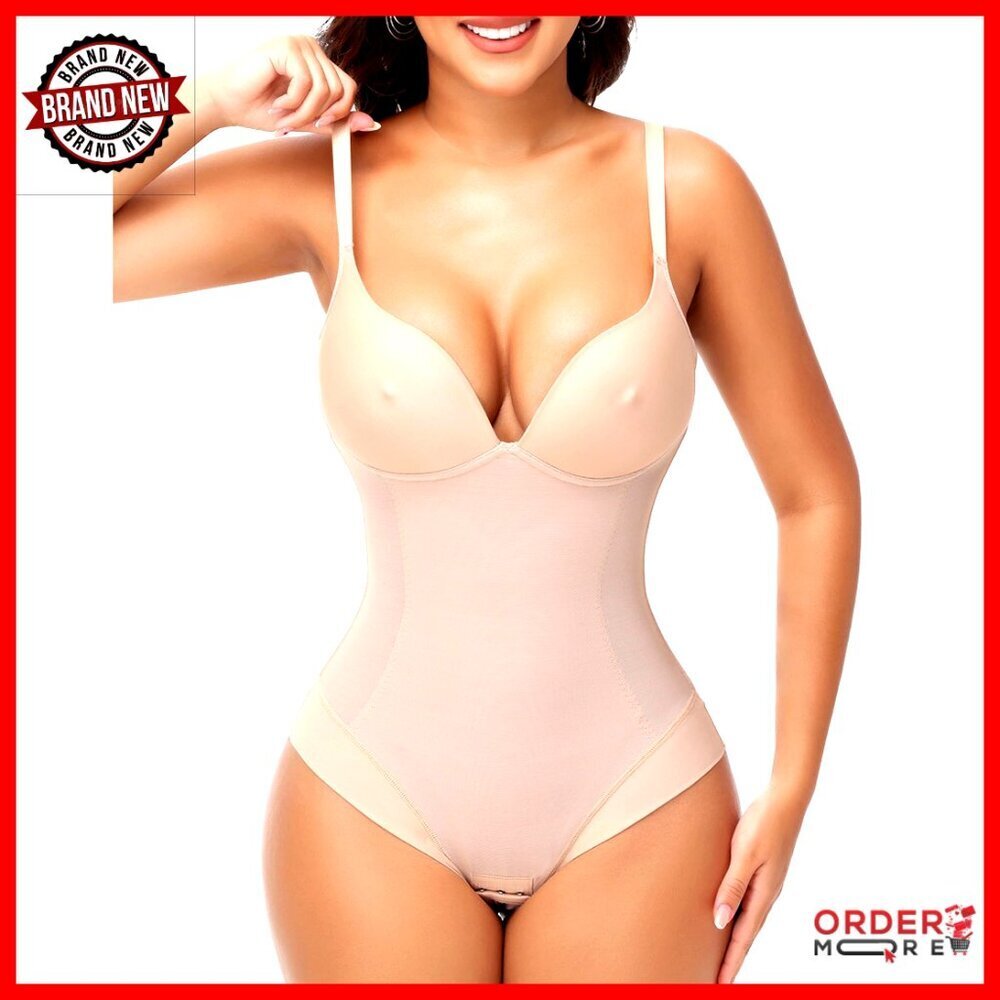 Low Back Shapewear Corset V Neck Bodysuit Built In Bra Tummy Control Sculpting